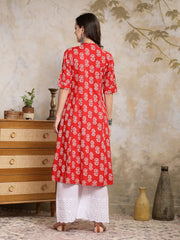 Women's Floral Printed Rayon A-Line Kurta-JOHNYRED