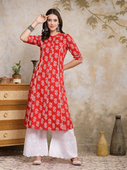 Women's Floral Printed Rayon A-Line Kurta-JOHNYRED
