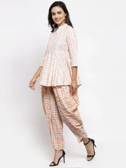 Women Orange and White Striped Kurta with Dhoti Pants ( JOKD 1307 Orange )-JOKD-1307