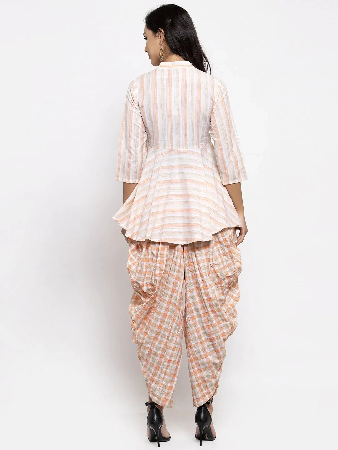 Orange & White Striped Dhoti Kurta Set | Women's Dhoti Pants O...