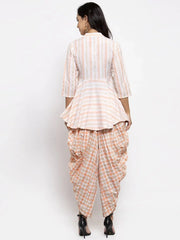 Women Orange and White Striped Kurta with Dhoti Pants ( JOKD 1307 Orange )-JOKD-1307