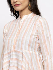 Women Orange and White Striped Kurta with Dhoti Pants ( JOKD 1307 Orange )-JOKD-1307