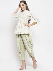 Women Green and White Striped Kurta with Dhoti Pants ( JOKD 1307 Green )-JOKD-1307