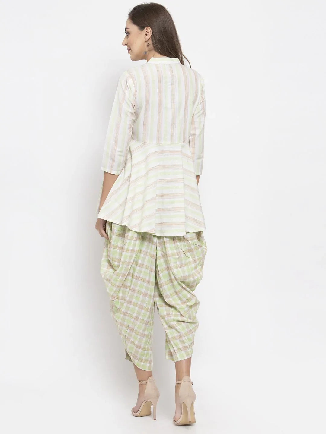 Green & White Dhoti Kurta Set - Women's Dhoti Sets