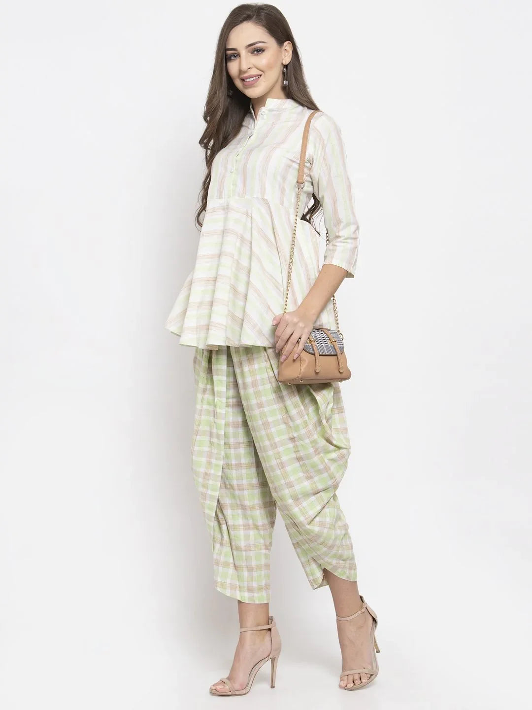 Green & White Dhoti Kurta Set - Women's Dhoti Sets