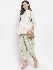 Women Green and White Striped Kurta with Dhoti Pants ( JOKD 1307 Green )-JOKD-1307