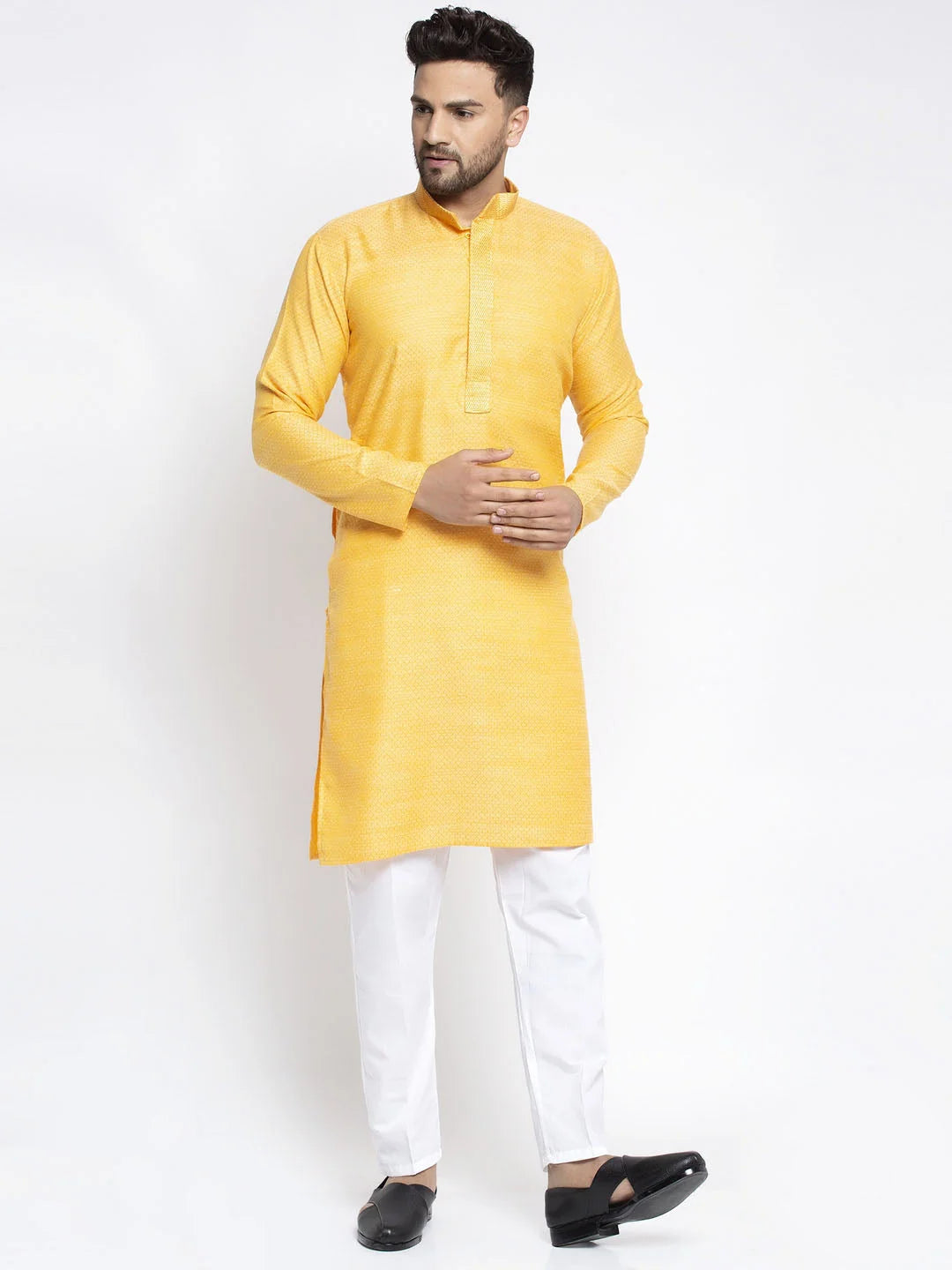Men's Bright Yellow Woven Kurta Payjama Sets