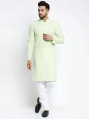 Men's Dark-Green Embroidered Kurta Only