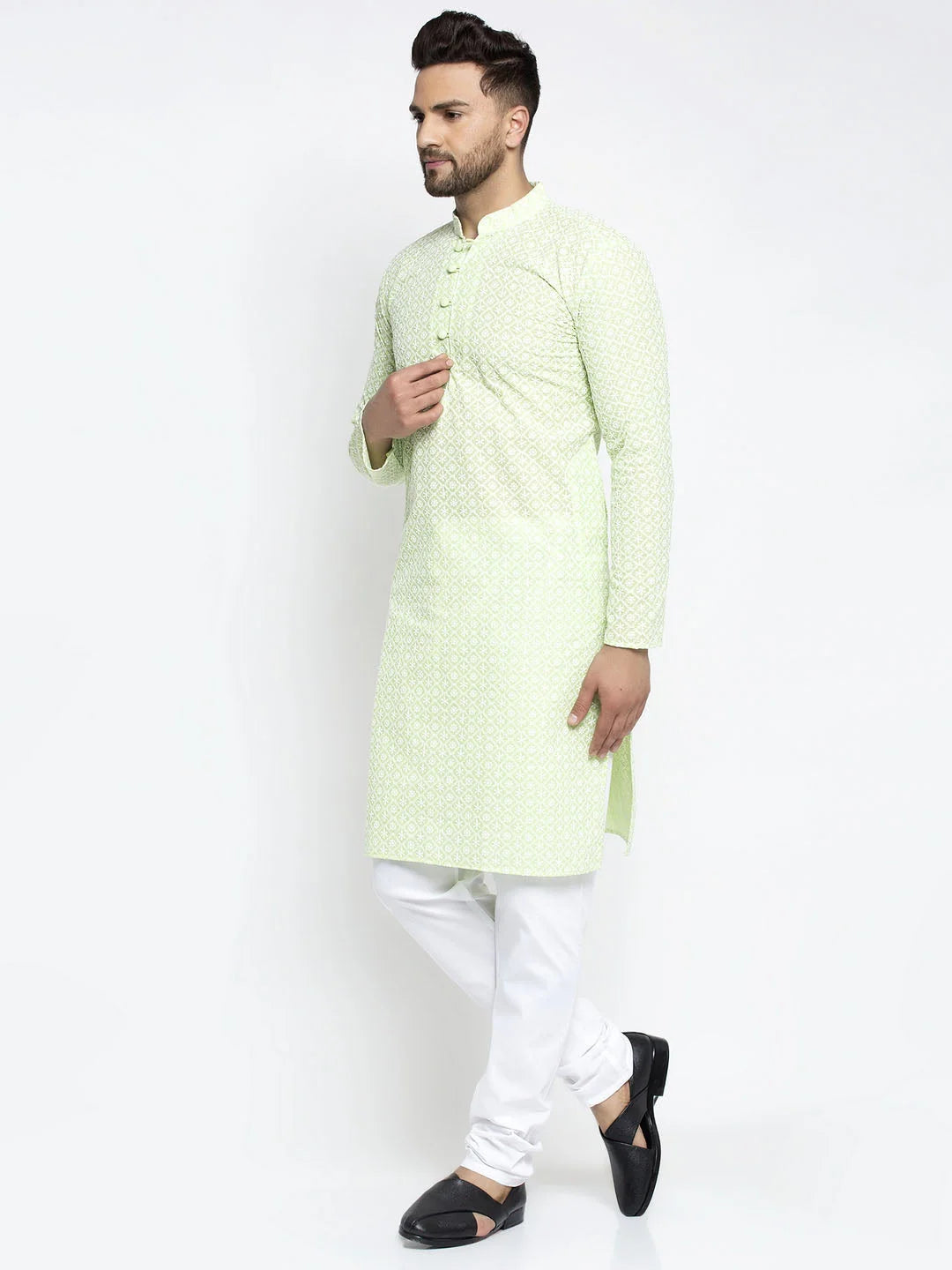 Dark Green Embroidered Mens Kurta - Indian Kurta for Men
