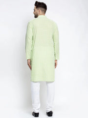 Men's Dark-Green Embroidered Kurta Only