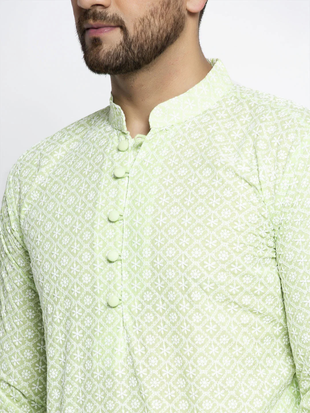 Dark Green Embroidered Mens Kurta - Indian Kurta for Men