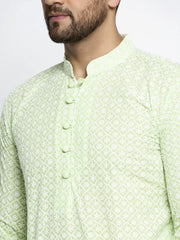 Men's Dark-Green Embroidered Kurta Only