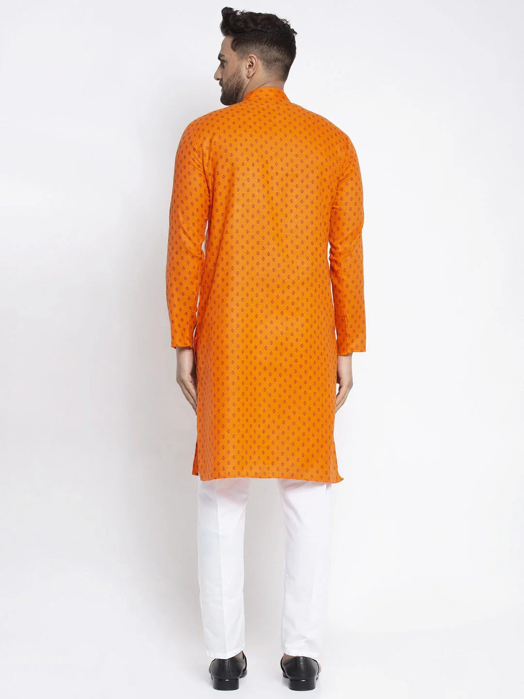 Orange Printed Kurta Pajama Set for Men | Cotton Blend Fabric
