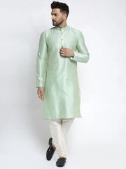 Men's Green Solid Dupion Silk Kurta Only