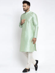 Men's Green Solid Dupion Silk Kurta Payjama Set