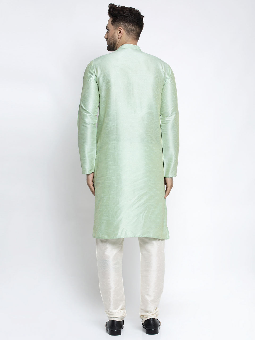 Green Dupion Silk Kurta Pajama Set - Mens Kurta Pajama