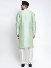 Men's Green Solid Dupion Silk Kurta Payjama Set