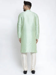 Men's Green Solid Dupion Silk Kurta Only