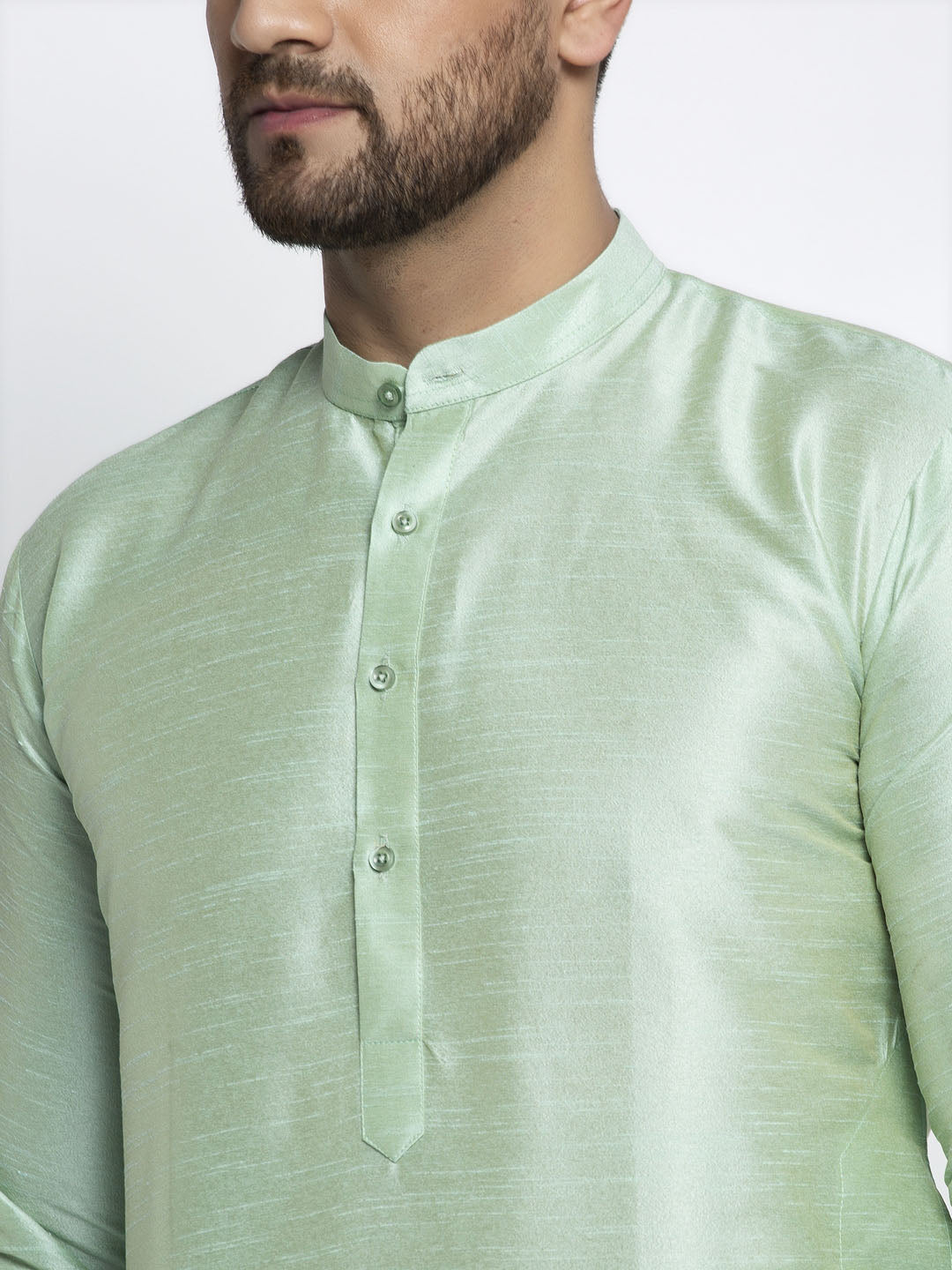 Green Dupion Silk Kurta Pajama Set - Mens Kurta Pajama