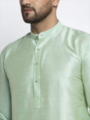 Men's Green Solid Dupion Silk Kurta Payjama Set