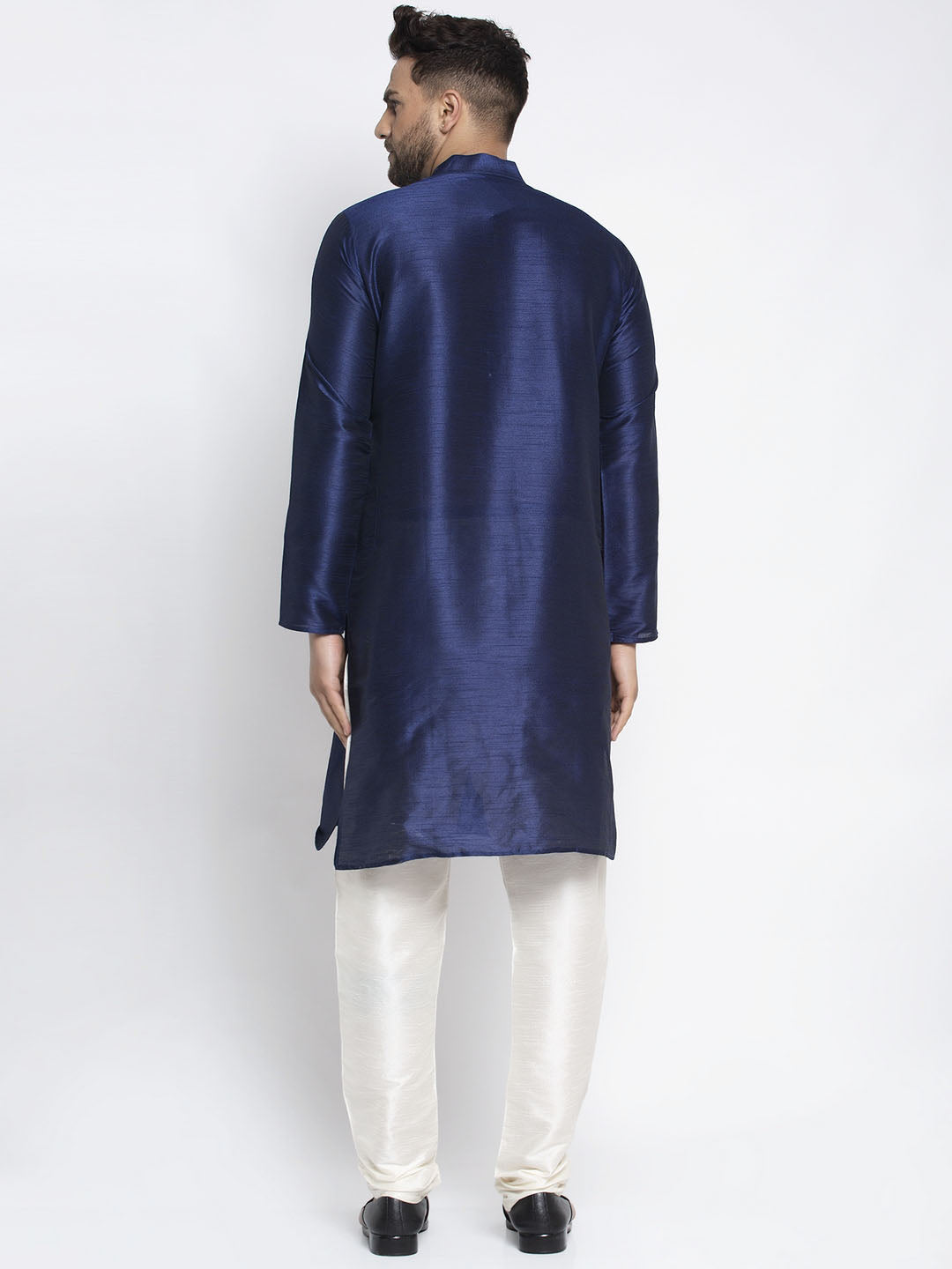 Navy Solid Dupion Silk Mens Kurta Pajama Set | Ethnic Wear