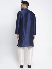 Men's Navy Solid Dupion Silk Kurta Payjama Set