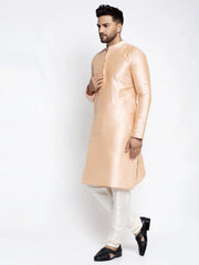 Men's Peach Solid Dupion Silk Kurta Payjama Set