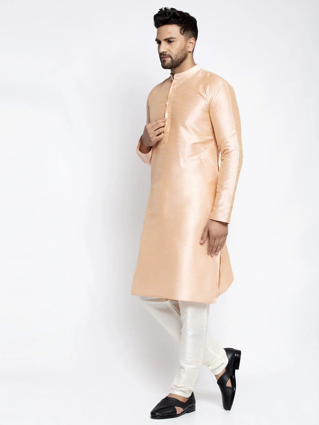 Peach Dupion Silk Men's Kurta - Indian Kurta for Men