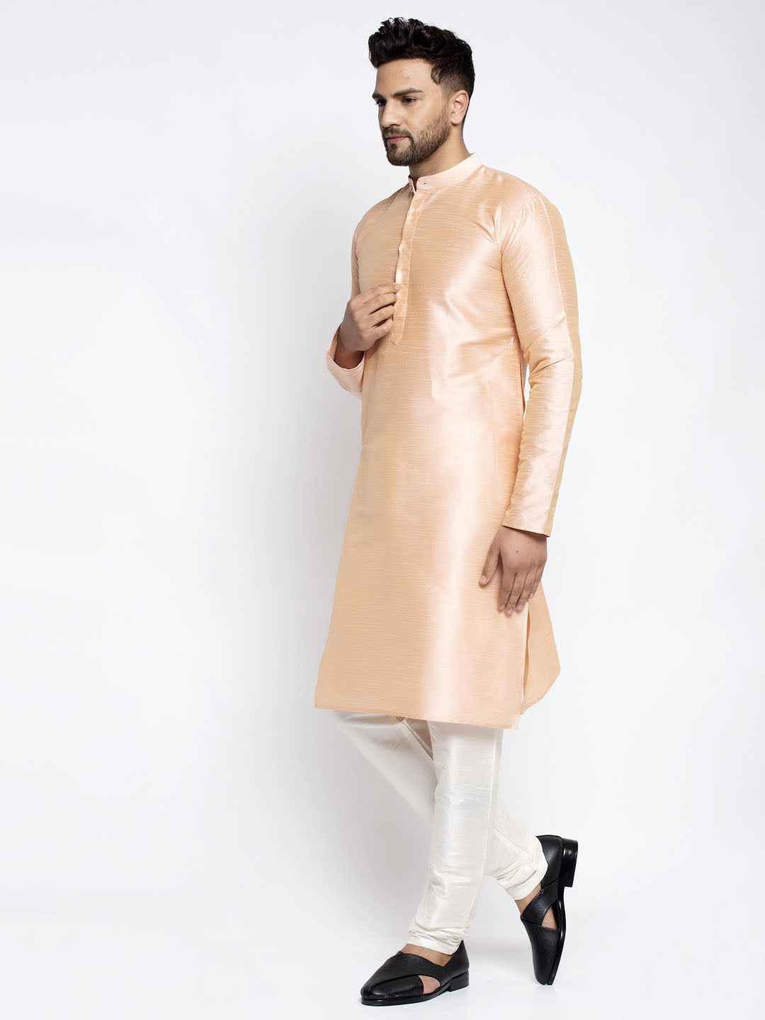 Peach Dupion Silk Men's Kurta - Indian Kurta for Men