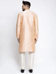 Men's Peach Solid Dupion Silk Kurta Only