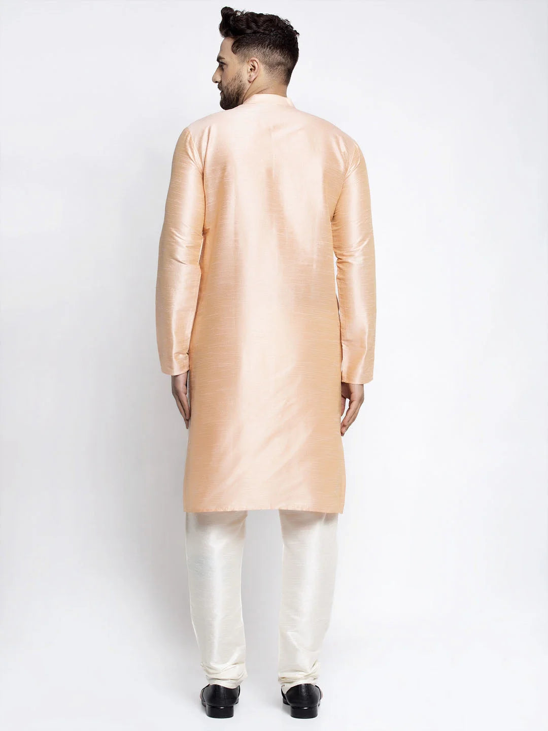 Peach Solid Dupion Silk Mens Kurta Pajama Set | New Arrivals