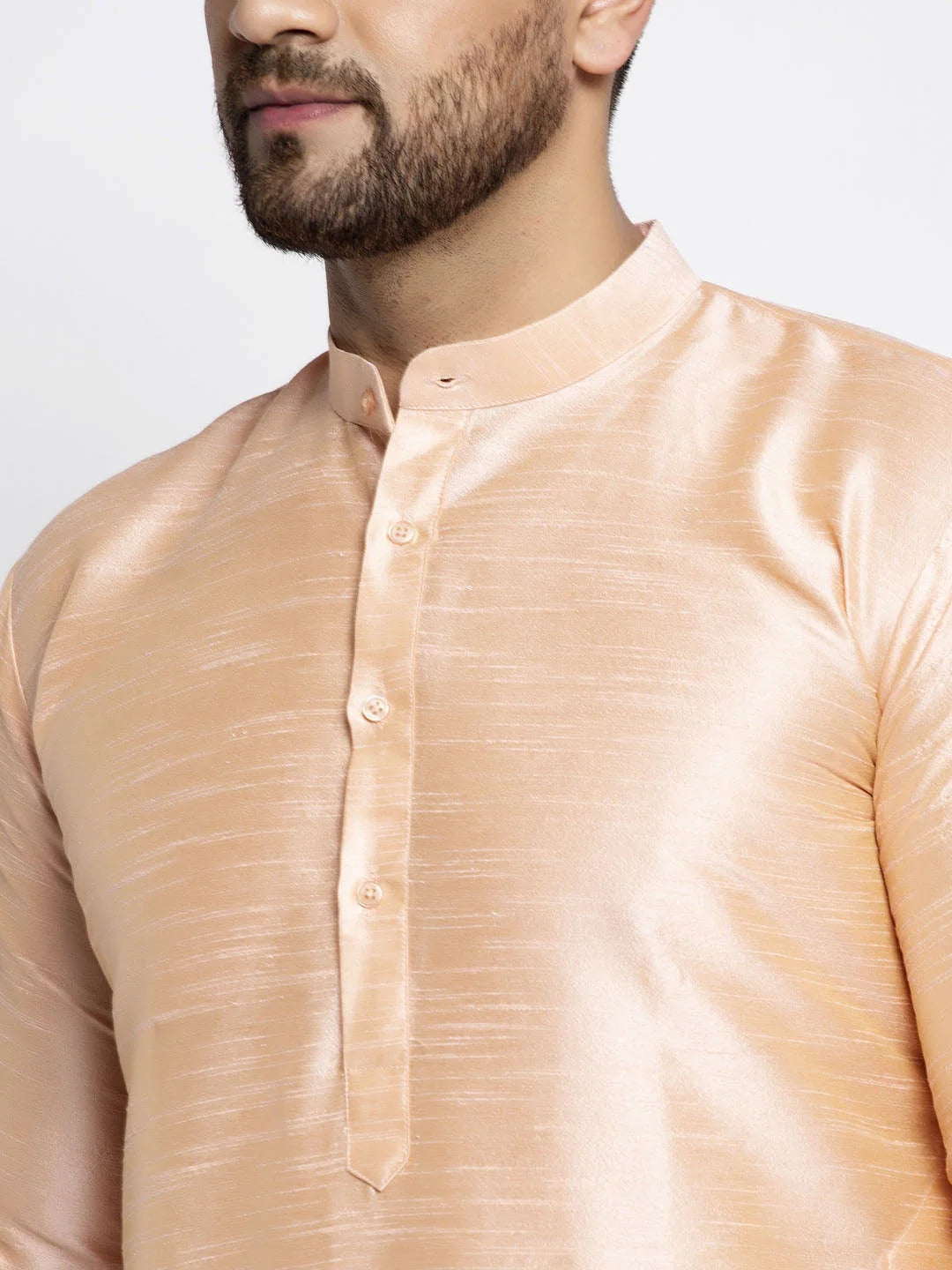 Peach Solid Dupion Silk Mens Kurta Pajama Set | New Arrivals