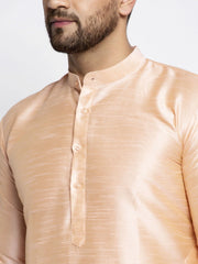 Men's Peach Solid Dupion Silk Kurta Payjama Set