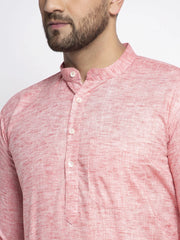 Men Pink & White Self Design Kurta with Pyjamas ( JOKP 638 Coral )-JOKP-638