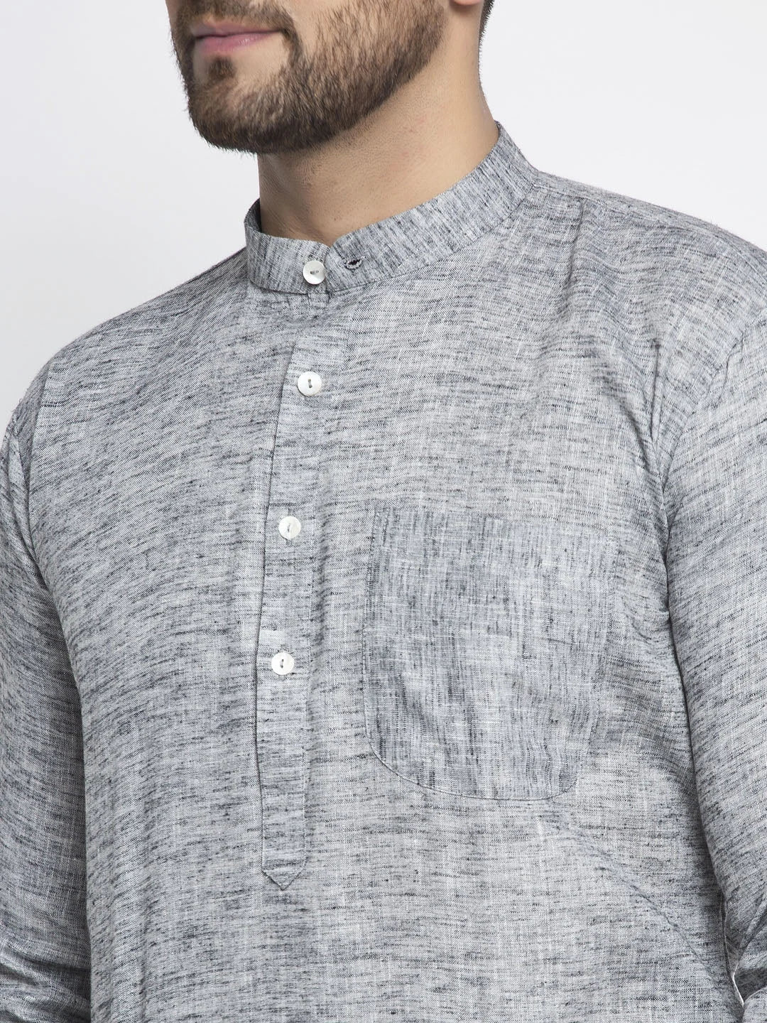 Grey Cotton Mens Kurta Pajama Set - Self Design Ethnic Wear