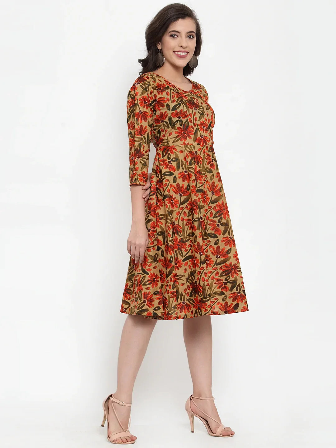 Brown Floral Print Angrakha Kurta | Indian Kurtas for Women