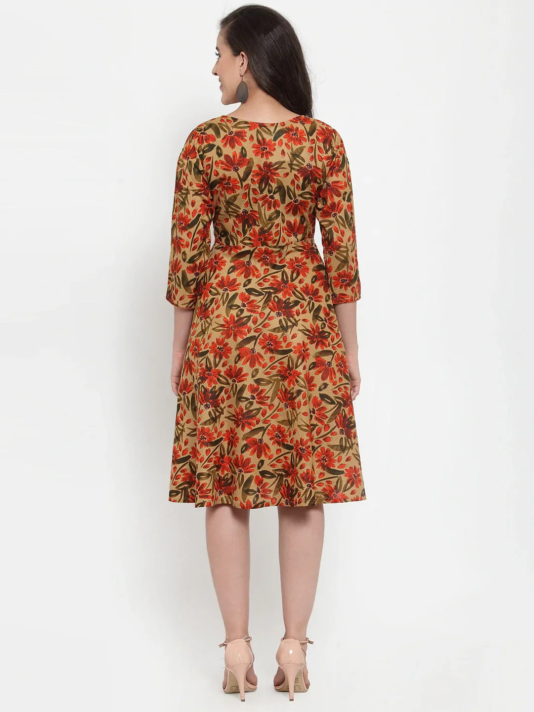 Brown Floral Print Angrakha Kurta | Indian Kurtas for Women
