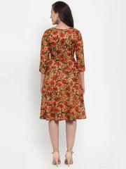 Women Brown & Green Floral Print Angrakha A-Line Kurta (JOK 1333 Brown)-JOK-1333