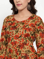 Women Brown & Green Floral Print Angrakha A-Line Kurta (JOK 1333 Brown)-JOK-1333