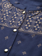Women Navy Blue & Golden Block Print Straight Kurta ( JOK 1343 Navy )-JOK-1343
