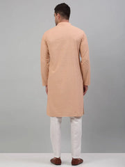 Men's Peach Chikankari Embroidered and Sequence Kurta with Pyjama.-JOKP-P-5000Peach