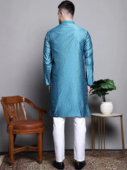 Woven Design Kurta with Pyjamas-JOKP-P-5002Peacock