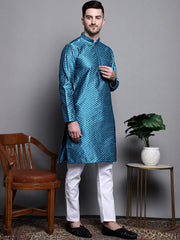 Woven Design Kurta with Pyjamas-JOKP-P-5002Peacock