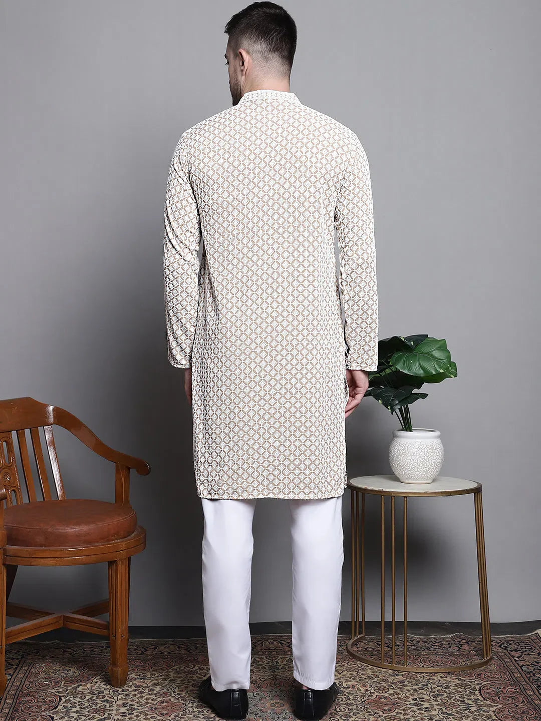 Beige Sequin Kurta Pajama Set | Cotton Mens Kurta Pajama
