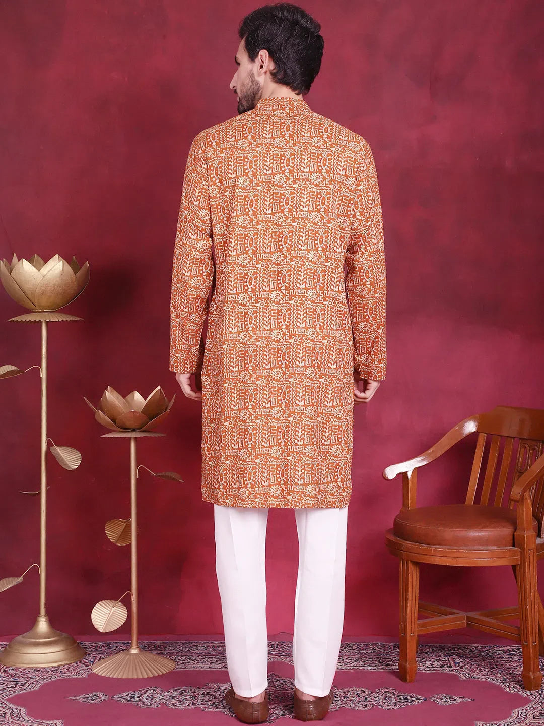 Mustard Digital Printed Mens Kurta Pajama Set | Ethnic Wear