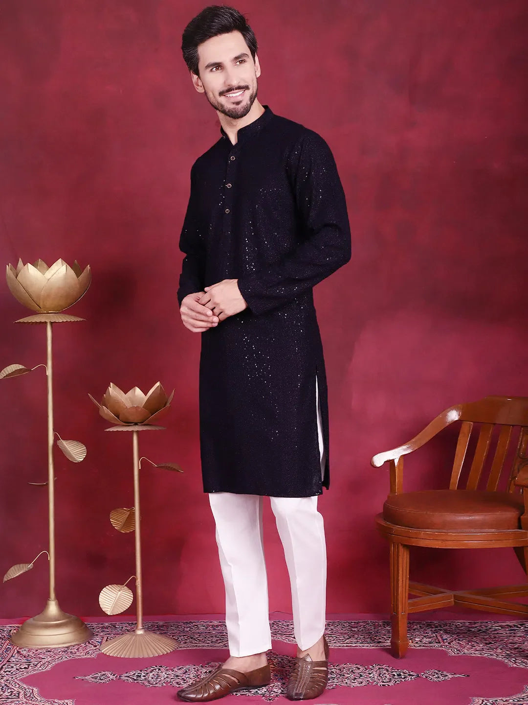 Grey Chikankari Mens Kurta Pajama Set - Viscose Rayon