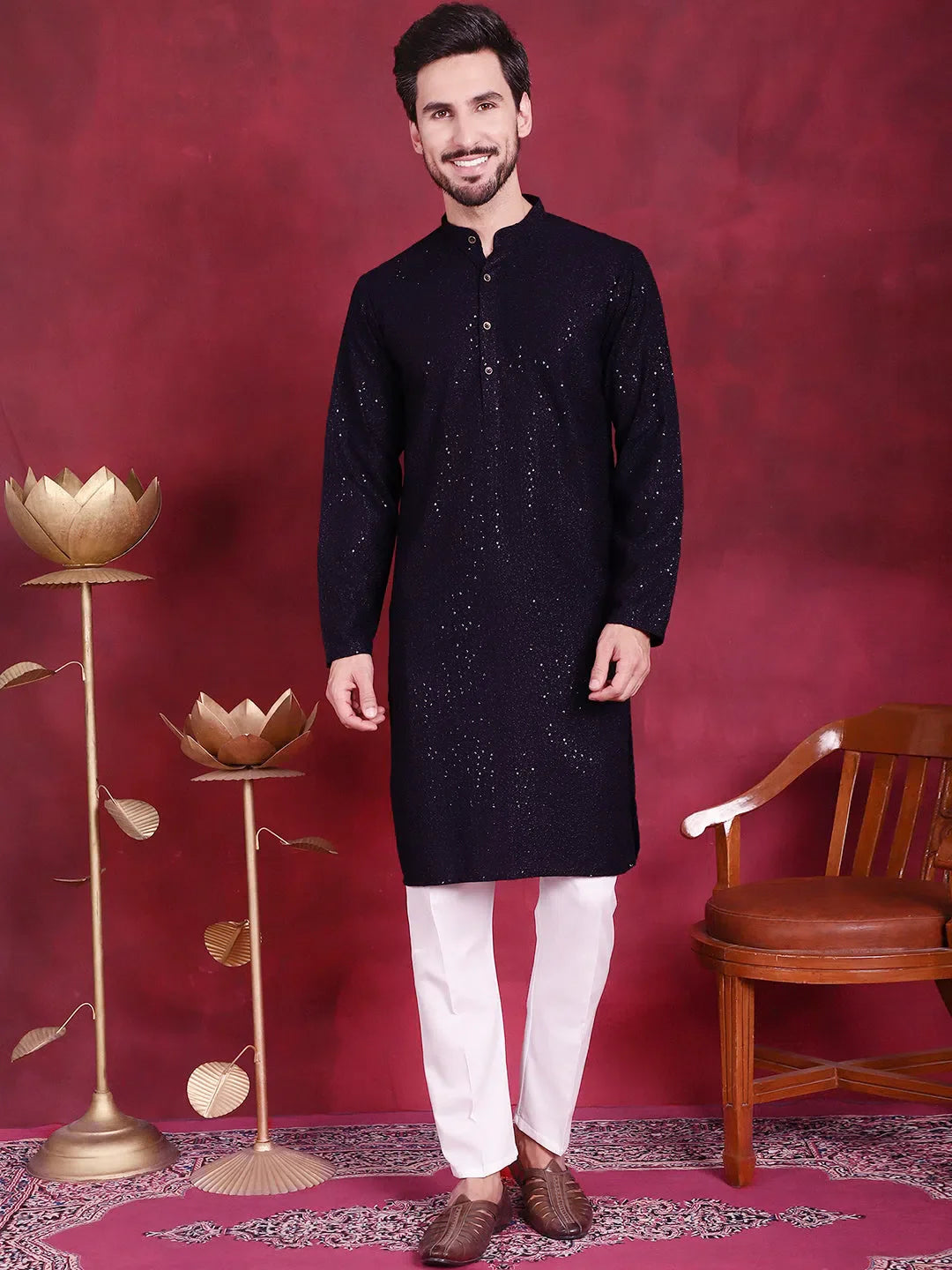 Grey Chikankari Mens Kurta Pajama Set - Viscose Rayon