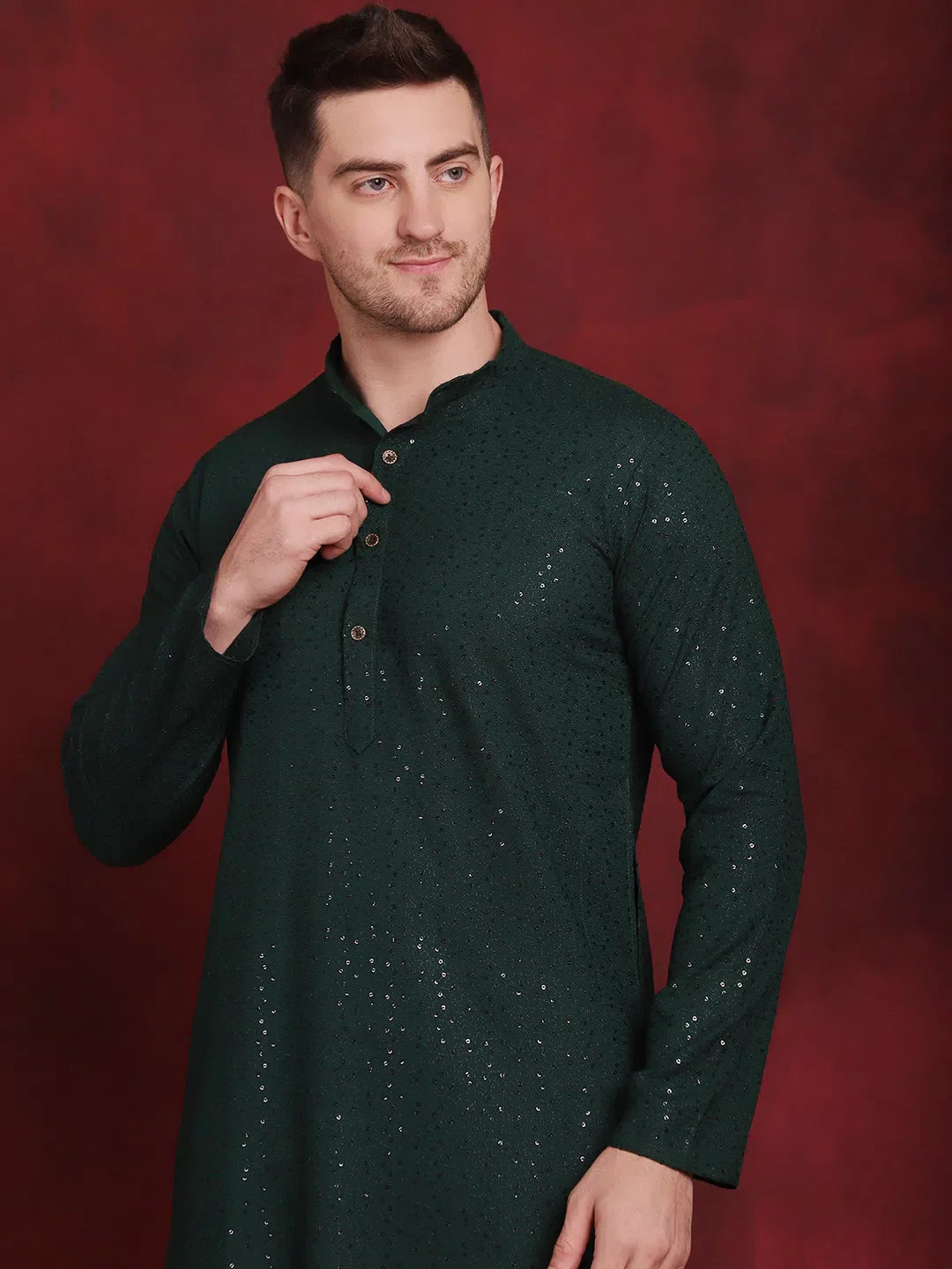 Olive Mens Kurta Pajama Set - Chikankari Embroidered Kurta