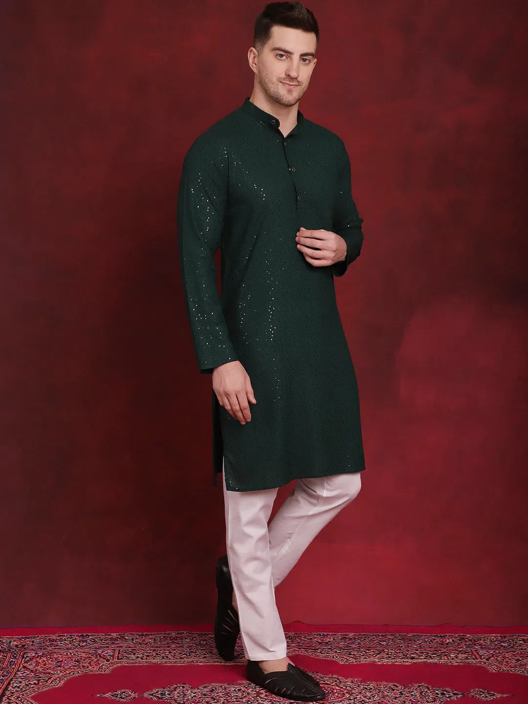 Olive Mens Kurta Pajama Set - Chikankari Embroidered Kurta