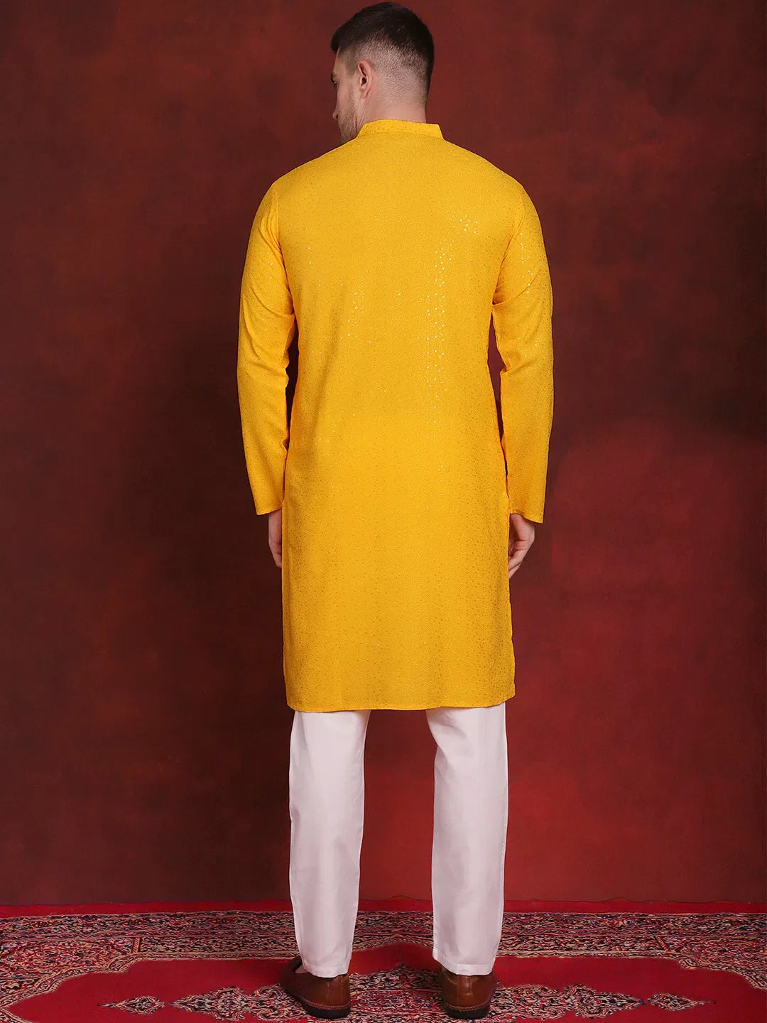 Yellow Chikankari Mens Kurta Pajama Set | Embroidered Kurta - Style 1